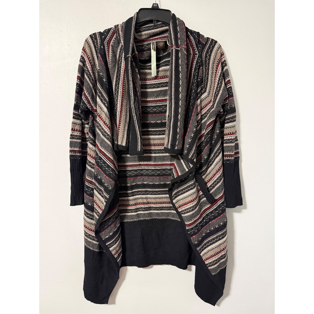 Wilster Women Wool Cashmere Open Front Cardigan Southwestern Black Red Large